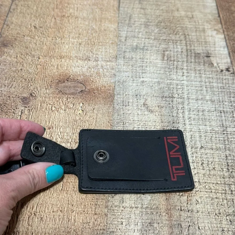 TUMI 'Alpha' Black / Red Leather Luggage Tag - Medium